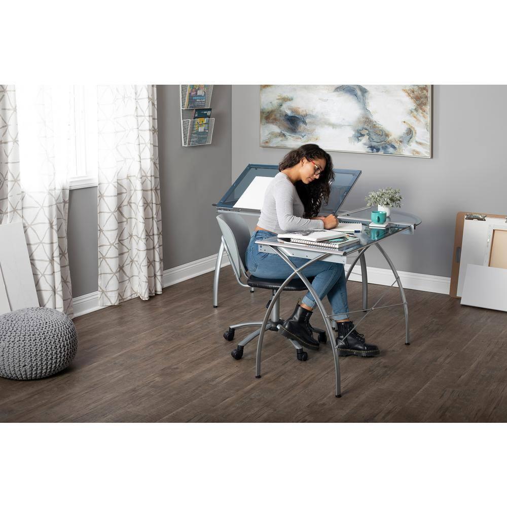 Inbox Zero Courson L-Shaped Glass Top Metal Base Drafting Table
