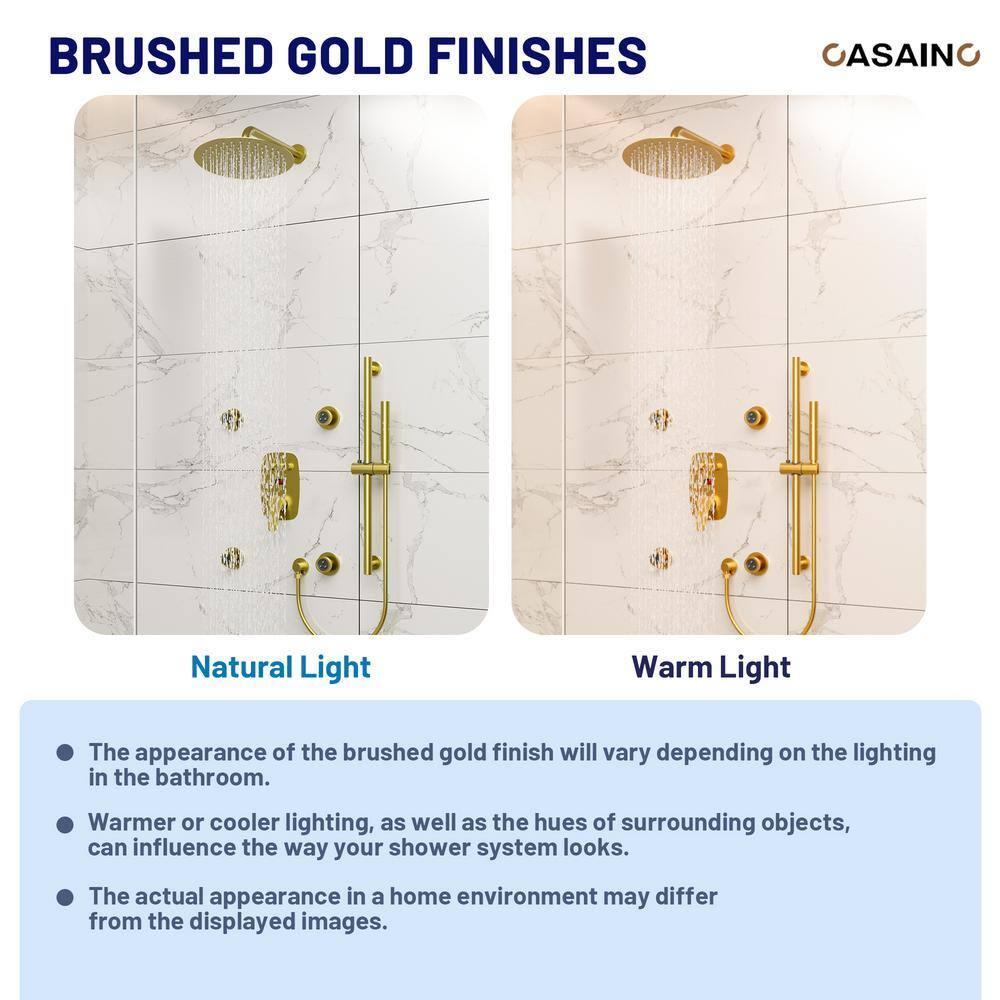 3-Function 12 Inch Temperature Digital Display Shower System With 2-Setting Slider Bar Handheld And 4Pcs Body Jets