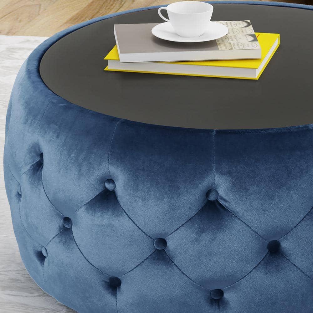 Noble House Merna Glam Velvet Coffee Table, Cobalt