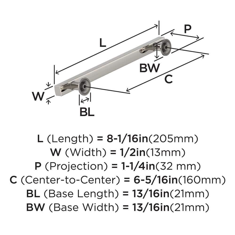 Amerock Everett 6-5/16 inch (160mm) Center-to-Center Polished Nickel Cabinet Pull
