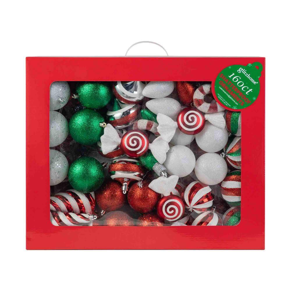 Glitzhome 178 Piece Christmas Ornaments , 4 Piece Candy Picks and 9 Piece Ribbon Bow Sets