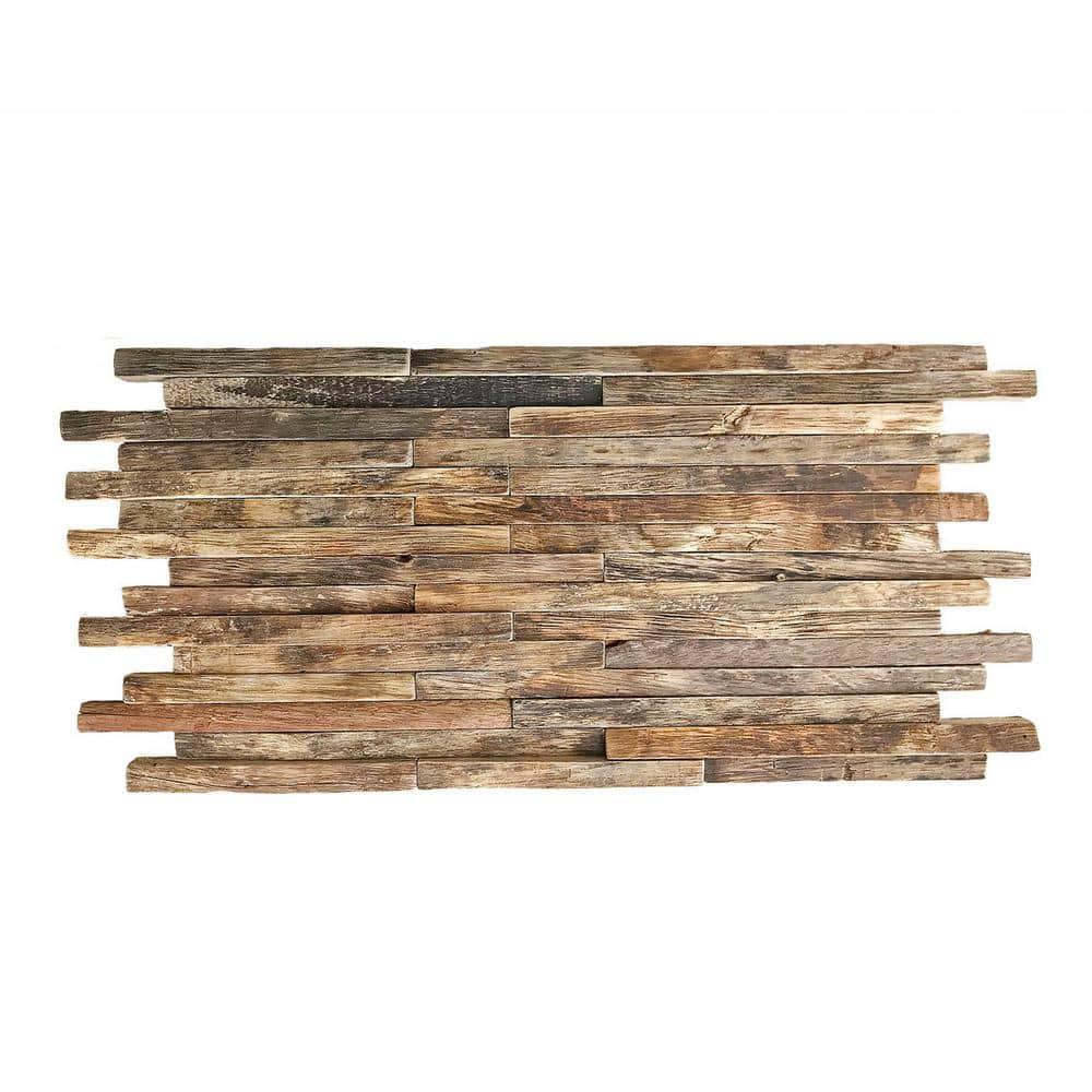 23 3/4"W x 11 7/8"H x 3/4"P Stacked Boat Wood Mosaic Wall Tile, Natural Finish
