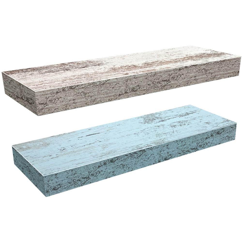 2 Pack 16 Inch Sorbus Coastal Rectangle Floating Shelves - for Home Décor to Display Trophies, Books, Frames, and more (Rustic Blue Gray)
