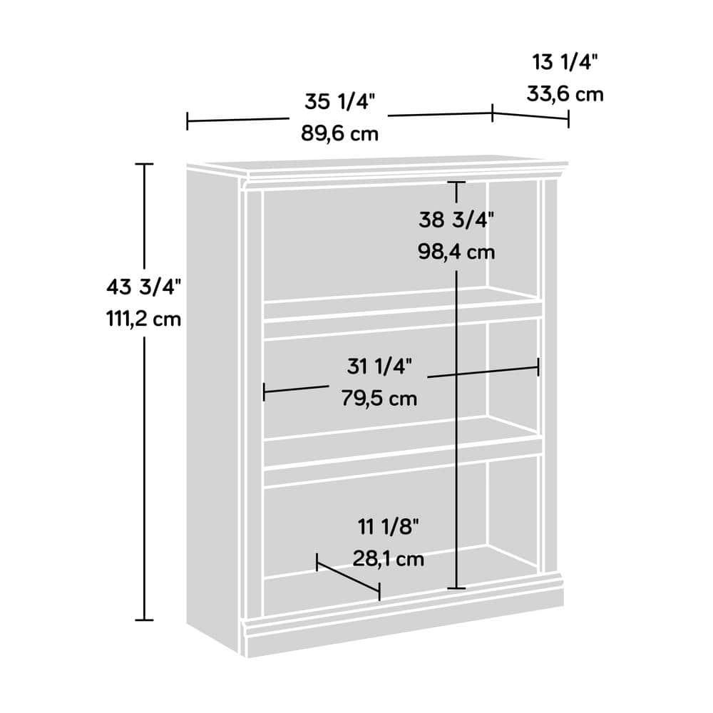 44" 3 Shelf Bookcase White - Sauder: Farmhouse Style, Smooth Laminate Finish, MDF Construction