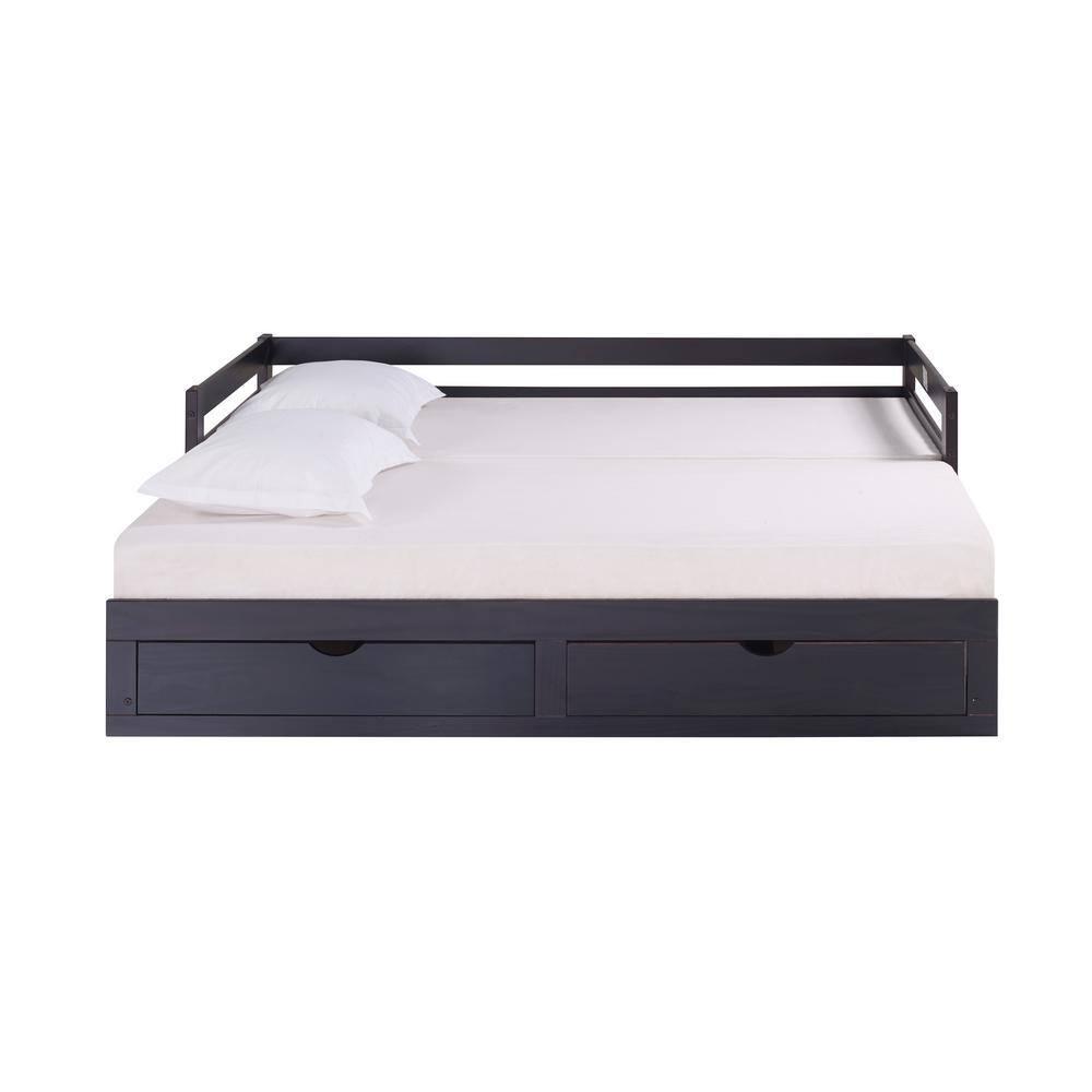 Alaterre Furniture Jasper Twin to King Extending Day Bed with Storage Drawers, Espresso