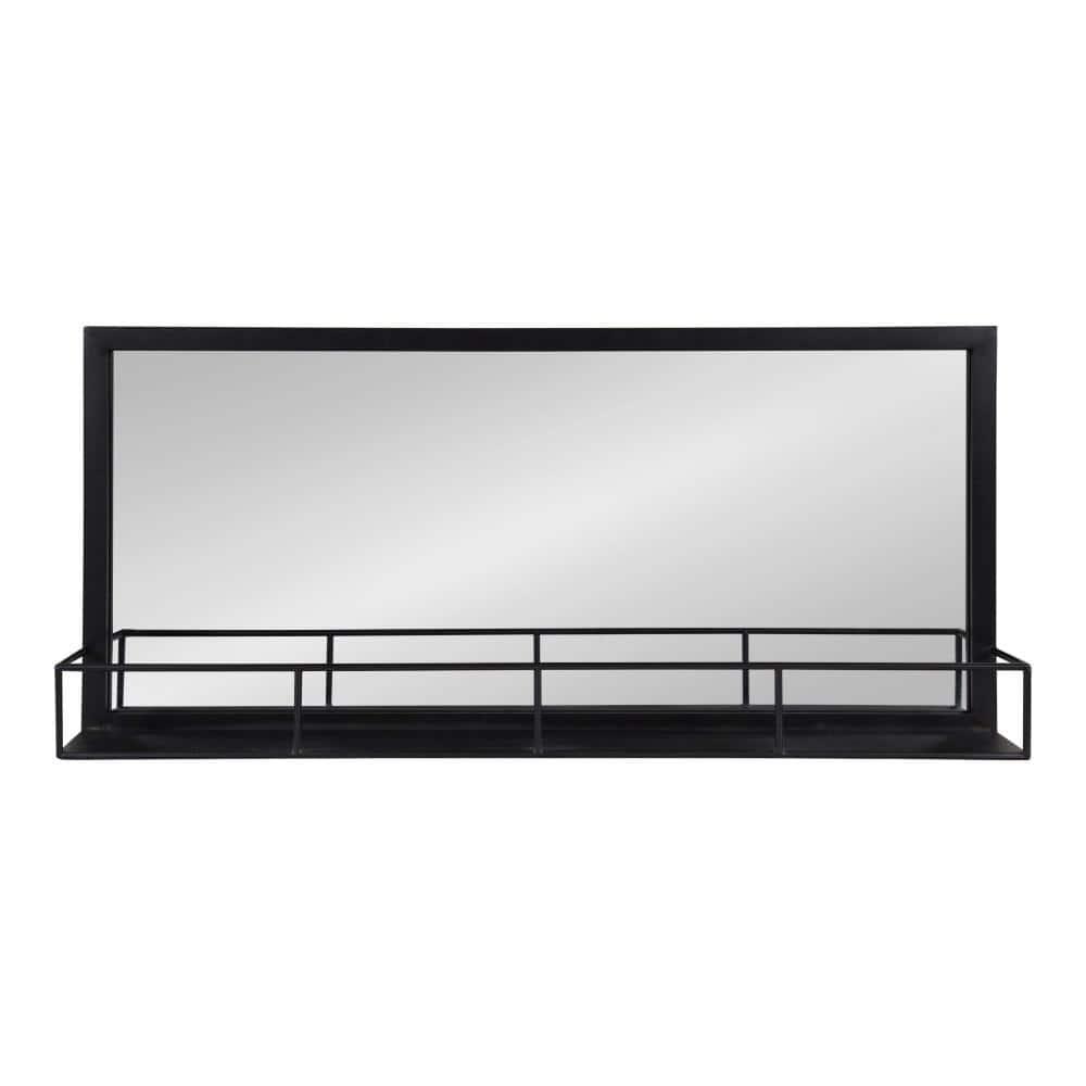 40" x 18" Jackson Metal Frame Mirror with Shelf Black - Kate & Laurel All Things Decor: Modern Rectangle, No Assembly Required