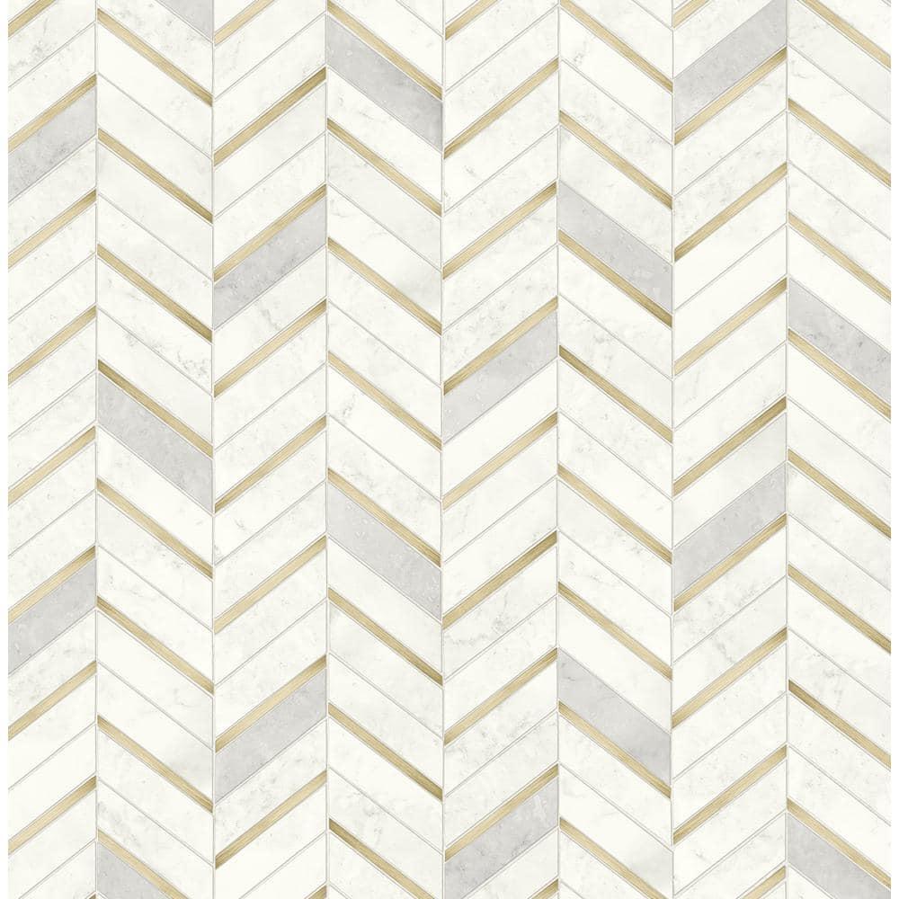 NextWall Faux Chevron Marble Tile Peel and Stick Wallpaper: Self-Adhesive, Repositionable, Washable, Gold, 30.75 Sq Ft Coverage