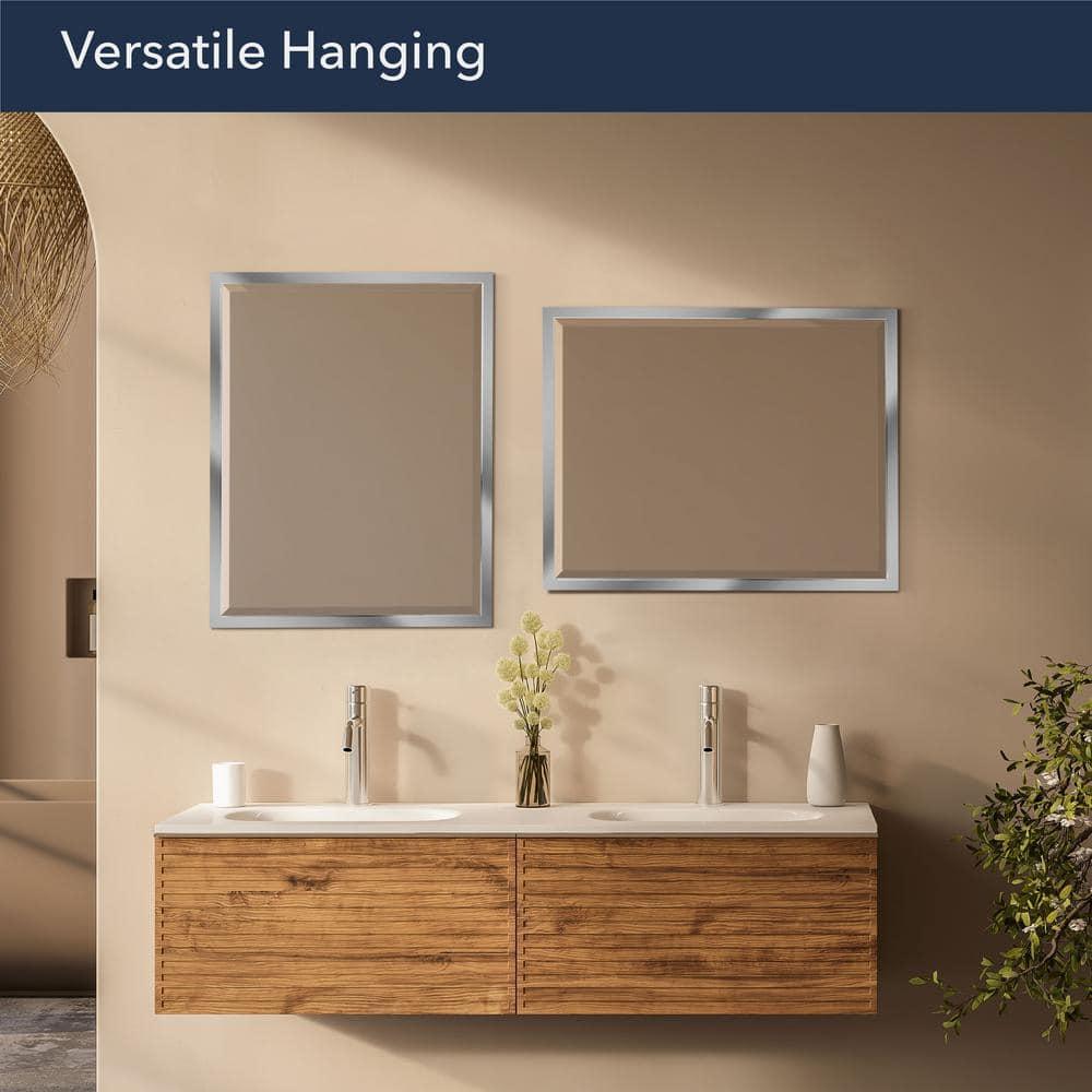 Head West Brushed Chrome Framed Bathroom Mirror - Beveled Edge Rectangle Vanity Mirror - Modern Living Room Accent and Home Decor with Vertical and Horizontal Mount - 24" x 30"