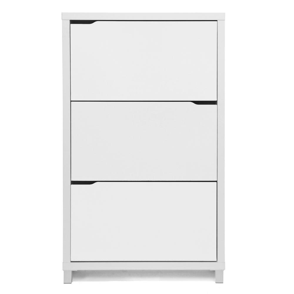 Simms 3 Drawer Modern Shoe Cabinet White - Baxton Studio: Entryway Organizer, Holds 18 Pairs