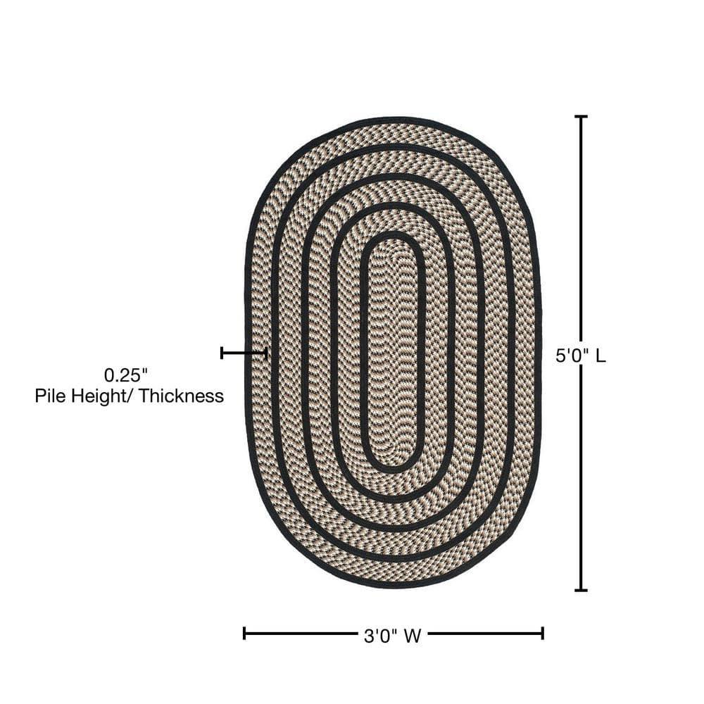 SAFAVIEH Braided Tanisha Bordered Reversible Area Rug, Ivory/Black, 3' x 5' Oval