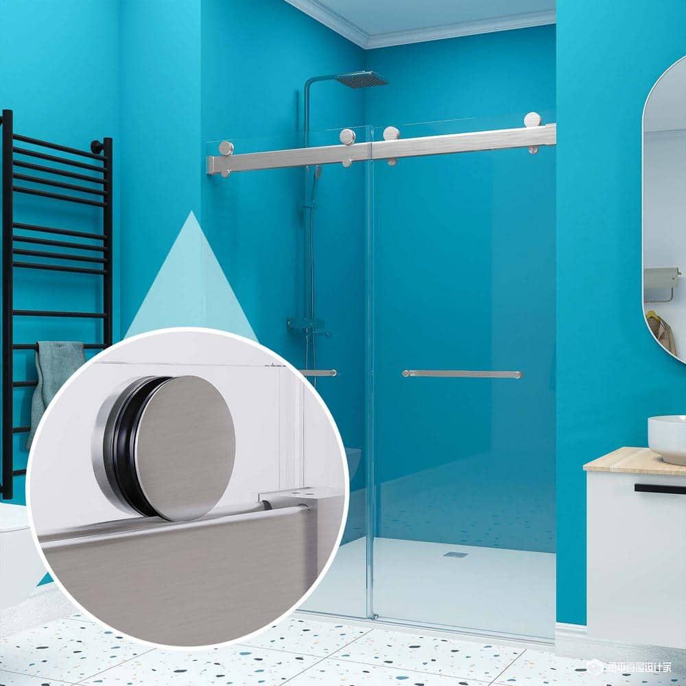 JimsMaison 72" W x 79" H Soft-Closing Double Sliding Frameless Shower Door with Clear Glass JMBGSD03-72BN