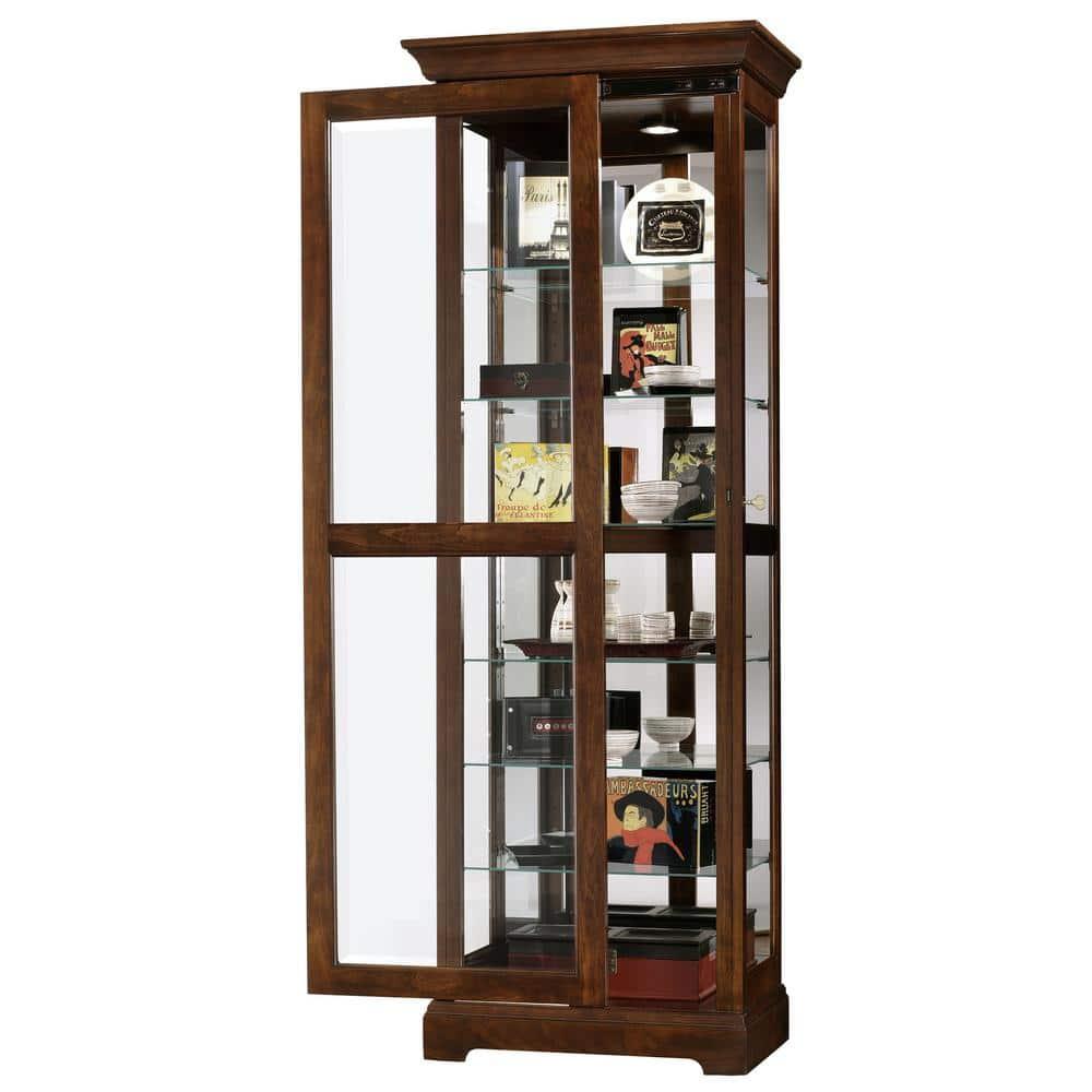 Cherry Bordeaux Lighted Traditional Curio Cabinet with Glass Shelves