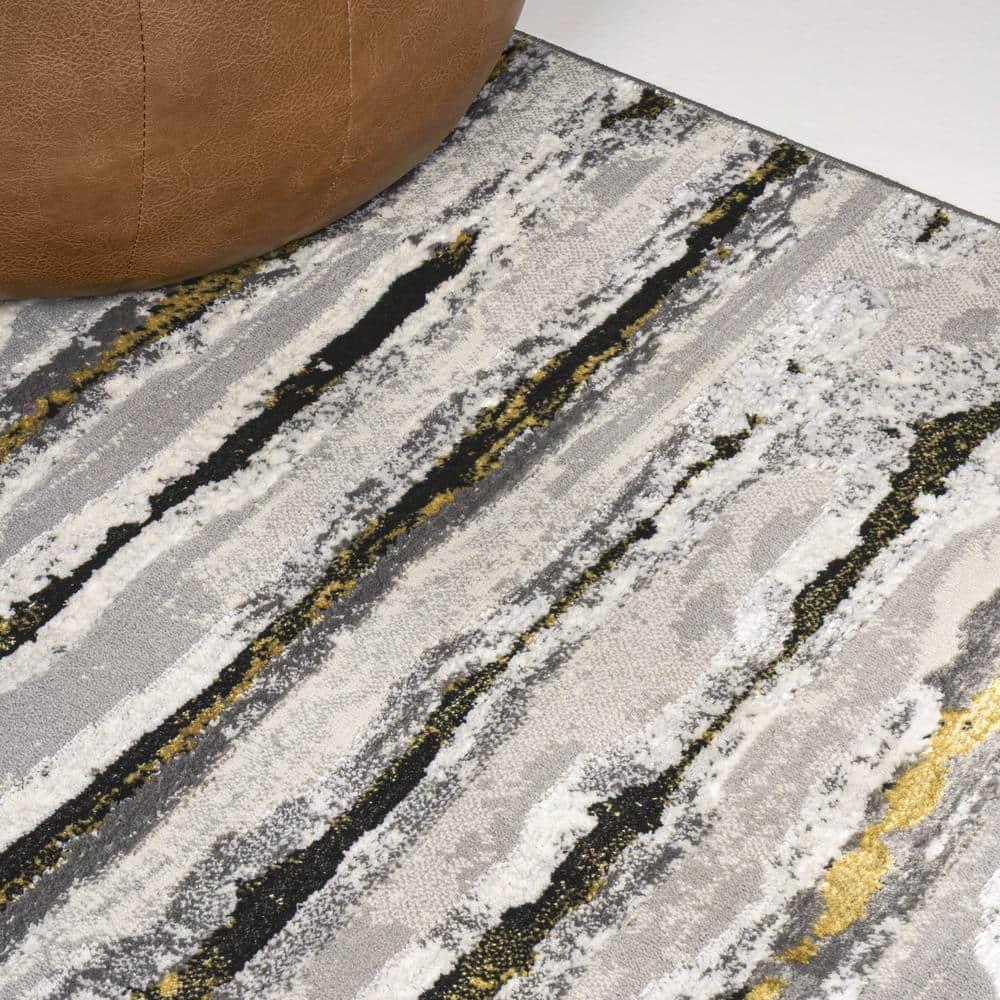 5'x8' Batten Modern Stripe Area Rug, Gray/Black - JONATHAN Y