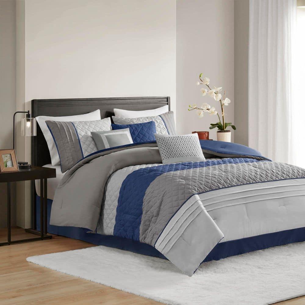 Madison Park Jenson 7 Piece Color Block Stripe Comforter Set with Throw Pillows