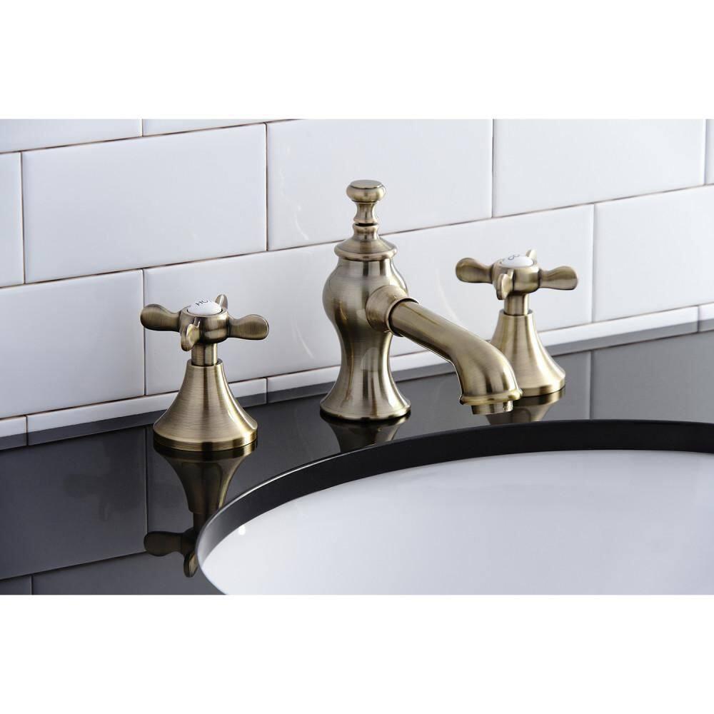 Kingston Brass KC7063BEX Kingston Brass Essex Two-Handle 3-Hole Deck Mount Widespread Bathroom Faucet with Brass Pop-Up Drain