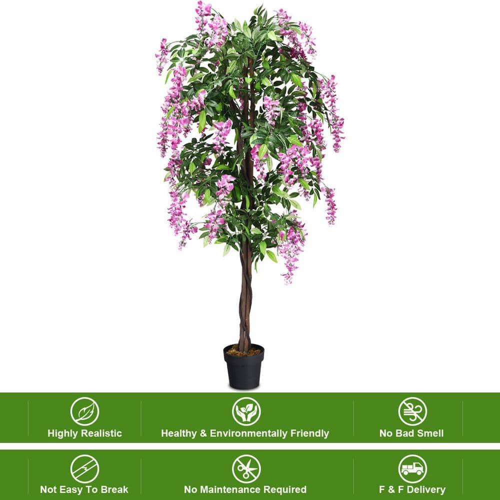 Primrue 6FT Artificial Wisteria Trees, Fake Wisteria Trees in Nursery Planters, Green Simulated Floor Plants, Indoor and Outdoor Decorations