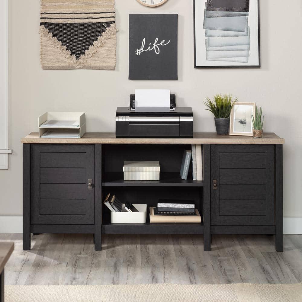 Sauder Cottage Road TV Credenza with Doors for TV's up to 65", Raven Oak Finish