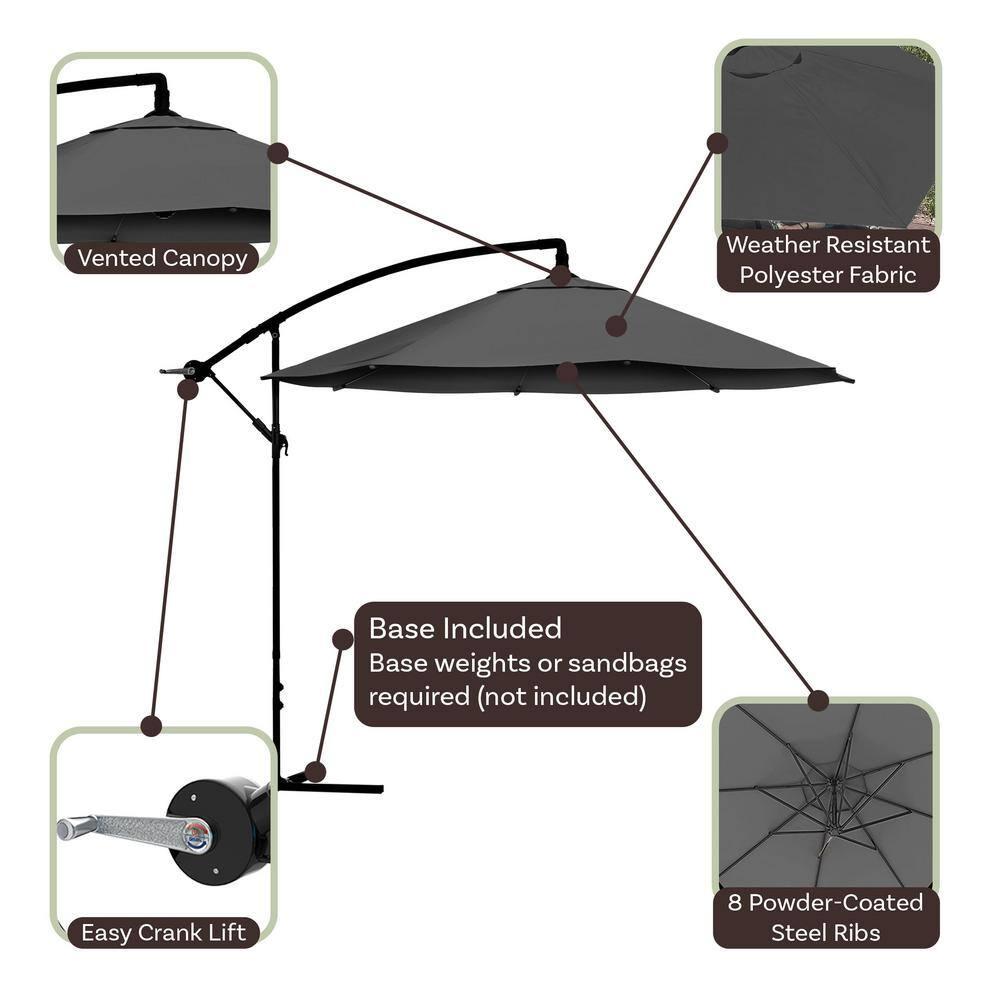 Pure Garden 10' Octagon Outdoor Patio Cantilever Umbrella Gray: Weather-Resistant with Crank Lift, 8 Ribs