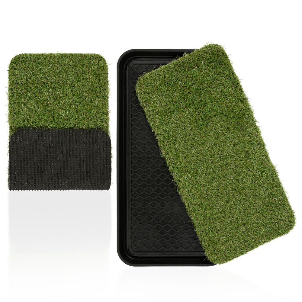 Ottomanson Pet Training Non-Slip Indoor/Outdoor Tray with Reusable Grass Pad