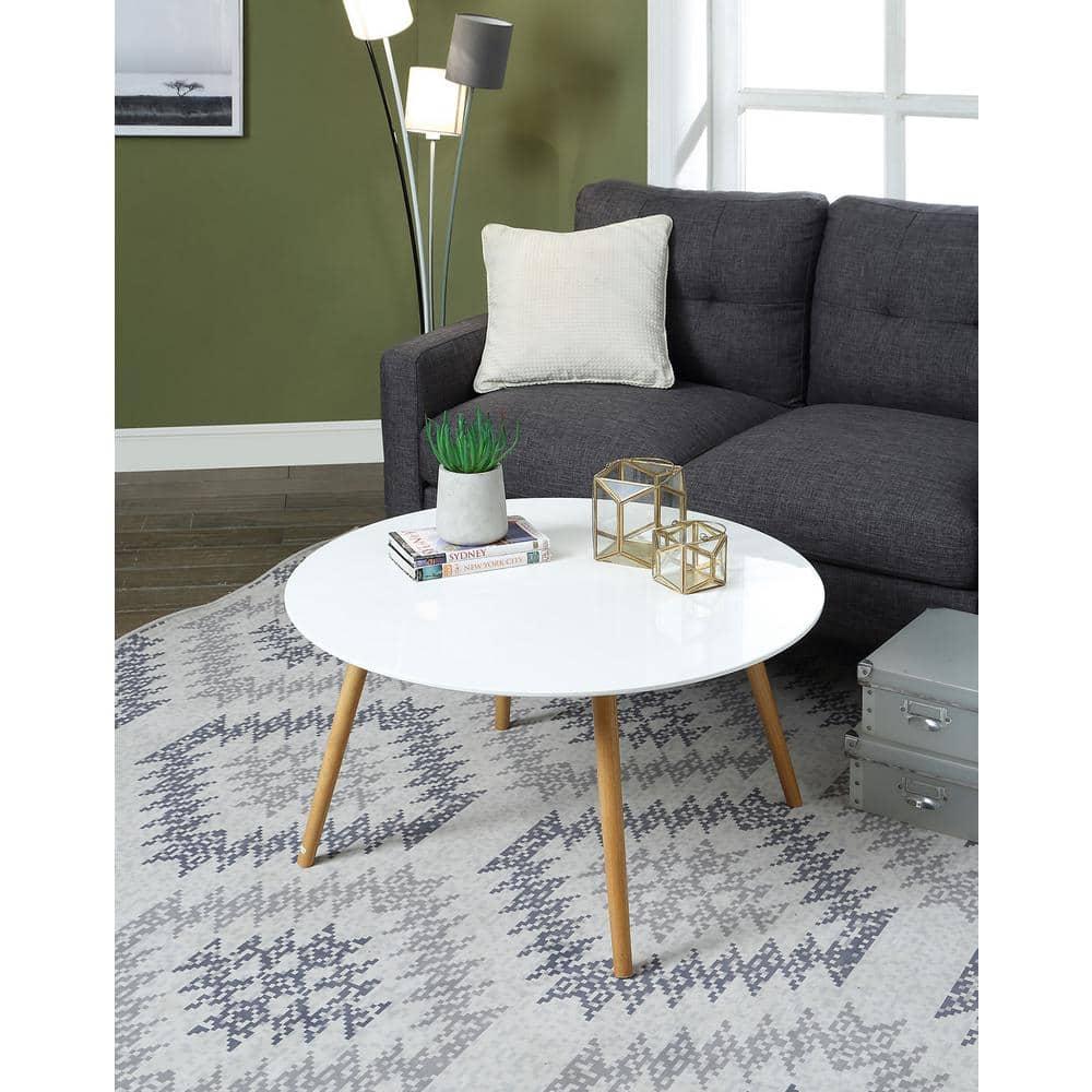 Convenience Concepts Oslo 32" Round Coffee Table in Glossy White Wood Finish