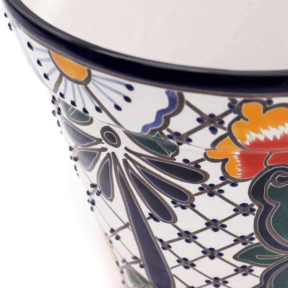 Evergreen Garden Talavera Mexican Pottery Ceramic Floral Classic Top Pot Planter | Flower Pot Plant Succulent | Indoor Outdoor (10 inch)