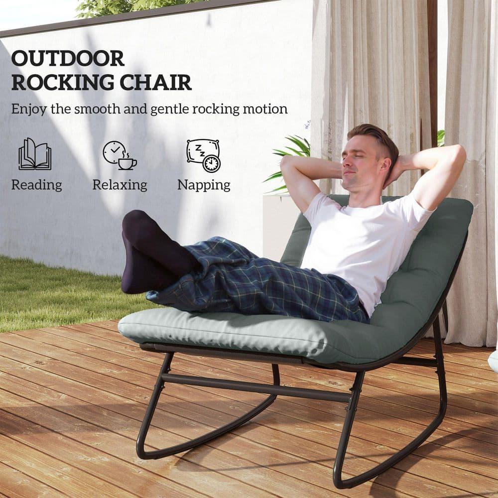Outsunny 2 Pieces Outdoor Rocking Chairs with Thick Cushions, Outdoor Patio Rocker Set with Mesh Deep Seats, Steel Frame for Indoor, Porch, Dark Gray