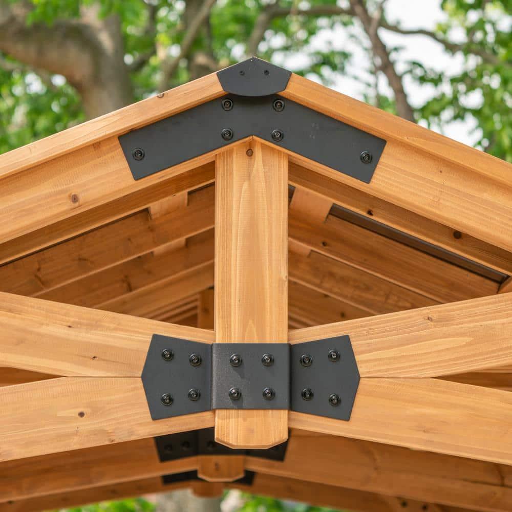 Backyard Discovery Norwood 24' x 12' Cedar Wood Gazebo, Galvanized Steel Roof, PowerPort