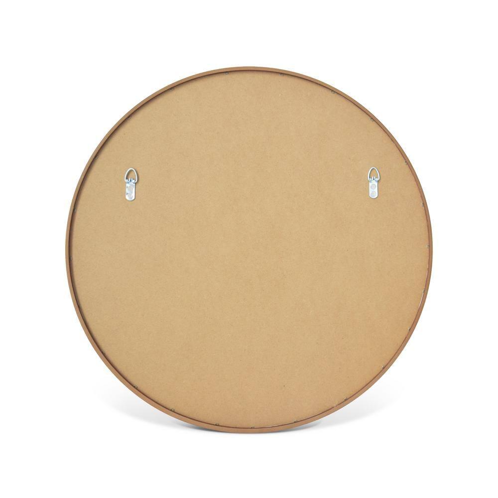 32" Wood Round Mirror Natural - WallBeyond: Pine Frame, Wall Mount, Modern Decor