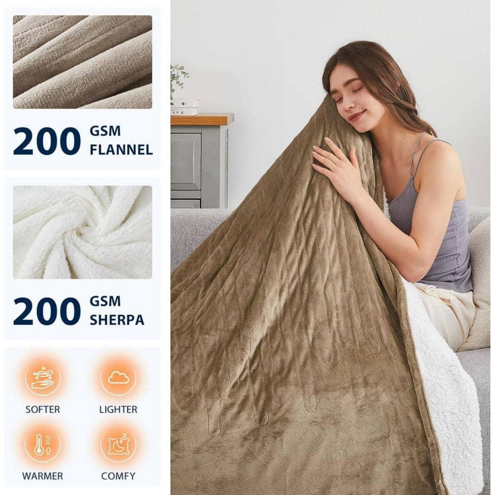 Homemate Electric Heated Blanket Throw - 50"x60" Heating Blanket Throw Size 1/2/4/6/8 Hours Auto-off 10 Heat Level Heat Blanket Over-heat Protection Flannel Sherpa Big Heater Blanket ETL Certification