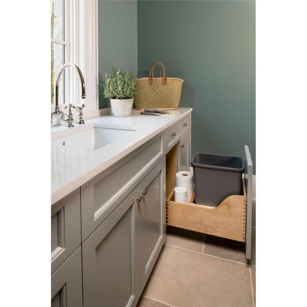 Natural Maple Pull-Out Waste Container with Silver Bin