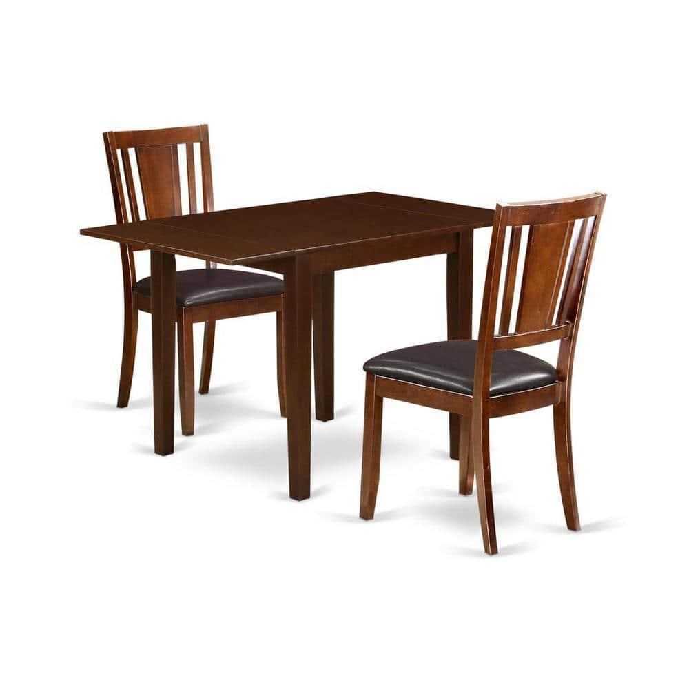 East West Furniture Norden 3-piece Dining Set with Leather Chairs in Mahogany
