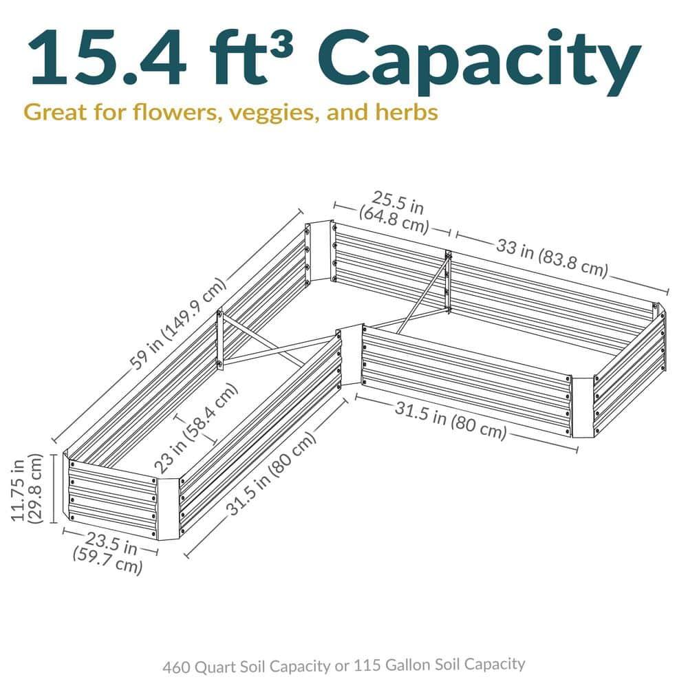 Sunnydaze Outdoor Galvanized Steel L-Shaped Raised Garden Bed for Plants, Vegetables, and Flowers - 59.5" - Silver