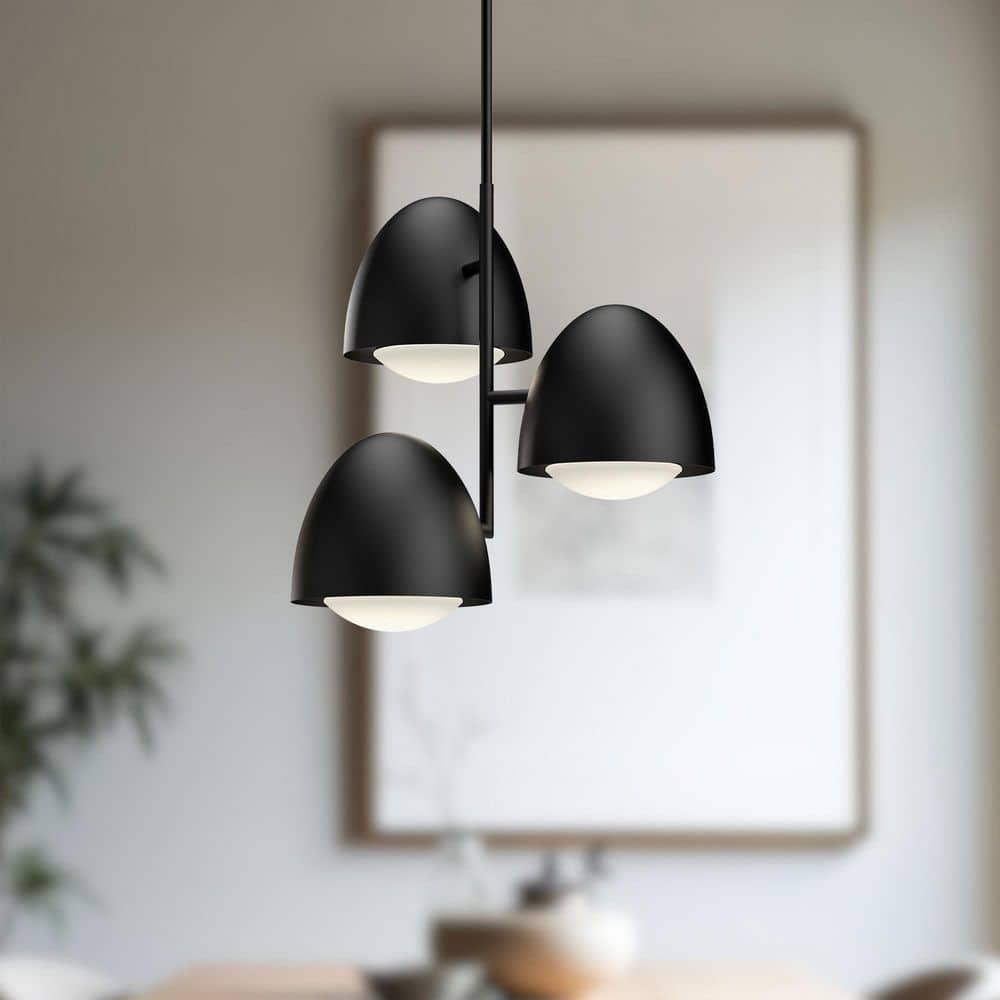 Kenji Matte Black and Opal Glass Chandelier