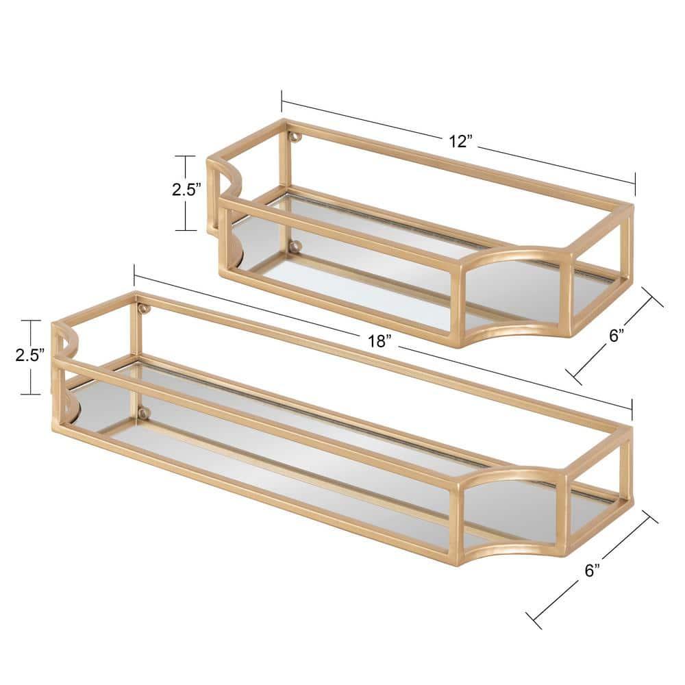 Kate & Laurel All Things Decor 2pc Ciel Metal Wall Shelf Set Gold: MDF Floating Shelves, No Assembly Required