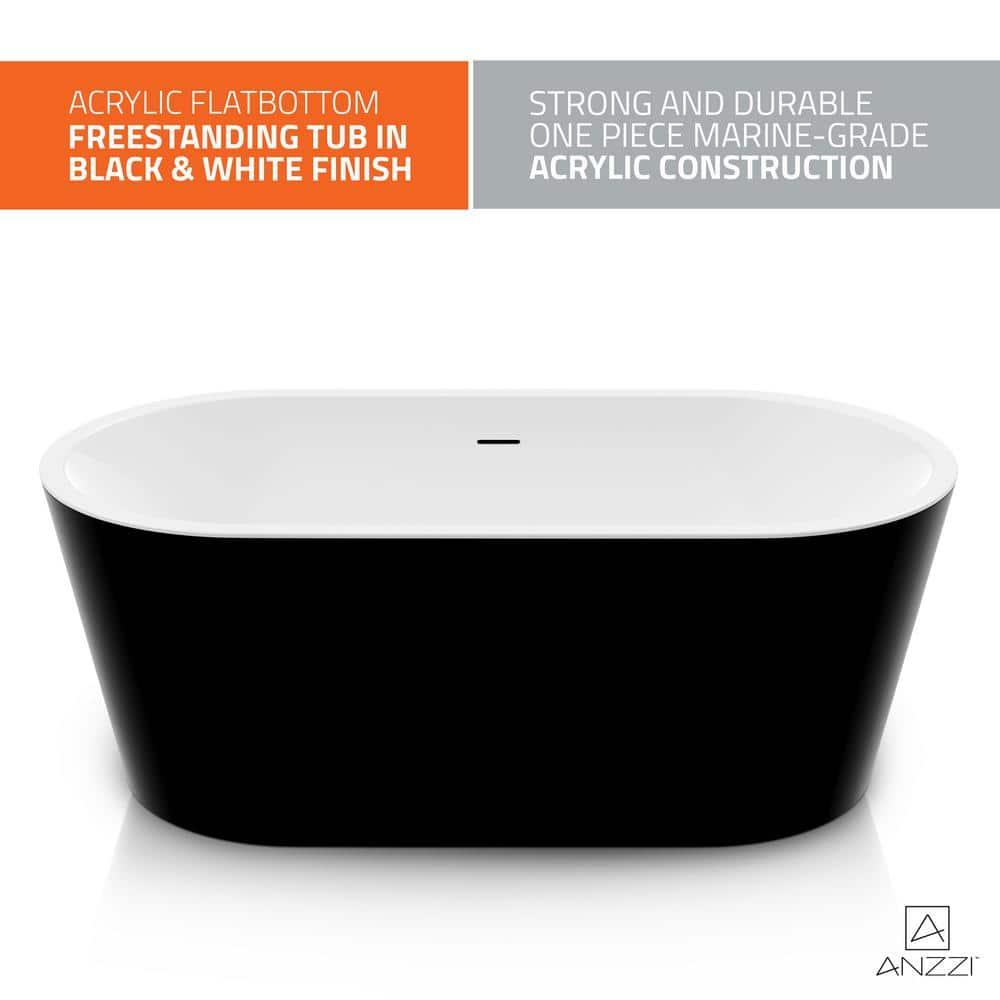 ANZZI FT-AZ098-59BK ANZZI Chand Series 59 Inch Acrylic Freestanding Pre-Plumbed Solid Deep Soaker Stand Alone Bathtub With Built-In Overflow And Drain In Black/White