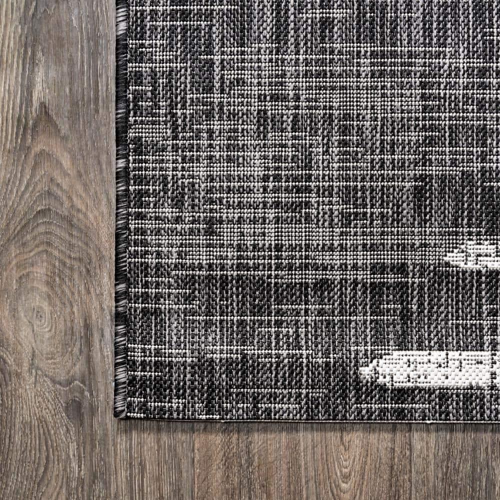 3'x5' Zolak Berber Stripe Geometric Indoor/Outdoor Area Rug, Black/Ivory - JONATHAN Y