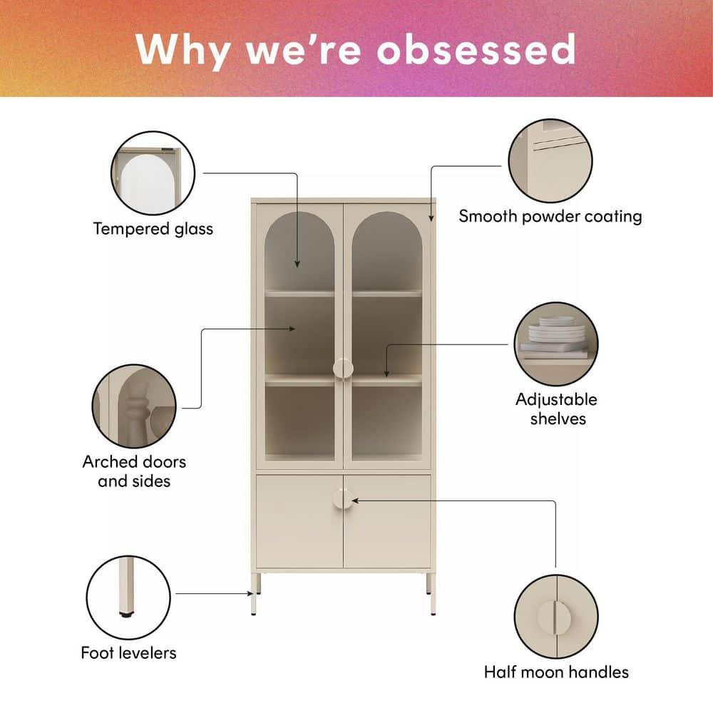 CosmoLiving by Cosmopolitan Chloe Tall Metal Display Cabinet with 2 Arched Glass Doors