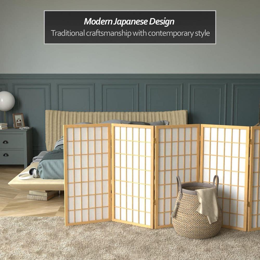 Oriental Furniture 3 Ft Tall Window Pane Shoji Screen, Natural, 5 panel
