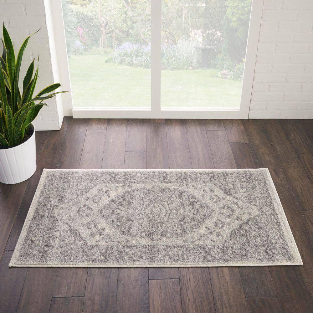 Nourison Tranquil Vintage Persian Center Medallion Area Rug Ivory Grey 2' x 4'