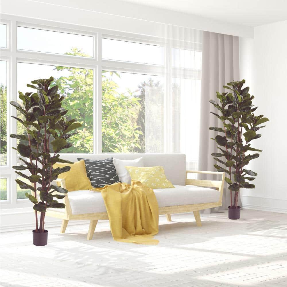 Artificial Fiddle Leaf Fig Tree-72"" Faux Plant in Pot with Natural Feel Leaves-Realistic