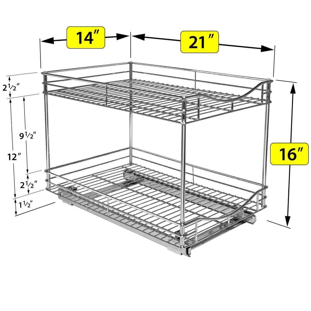 LYNK PROFESSIONAL Pull Out Cabinet Organizer (2 Tier) Slide Out Drawers for Kitchen, Chrome