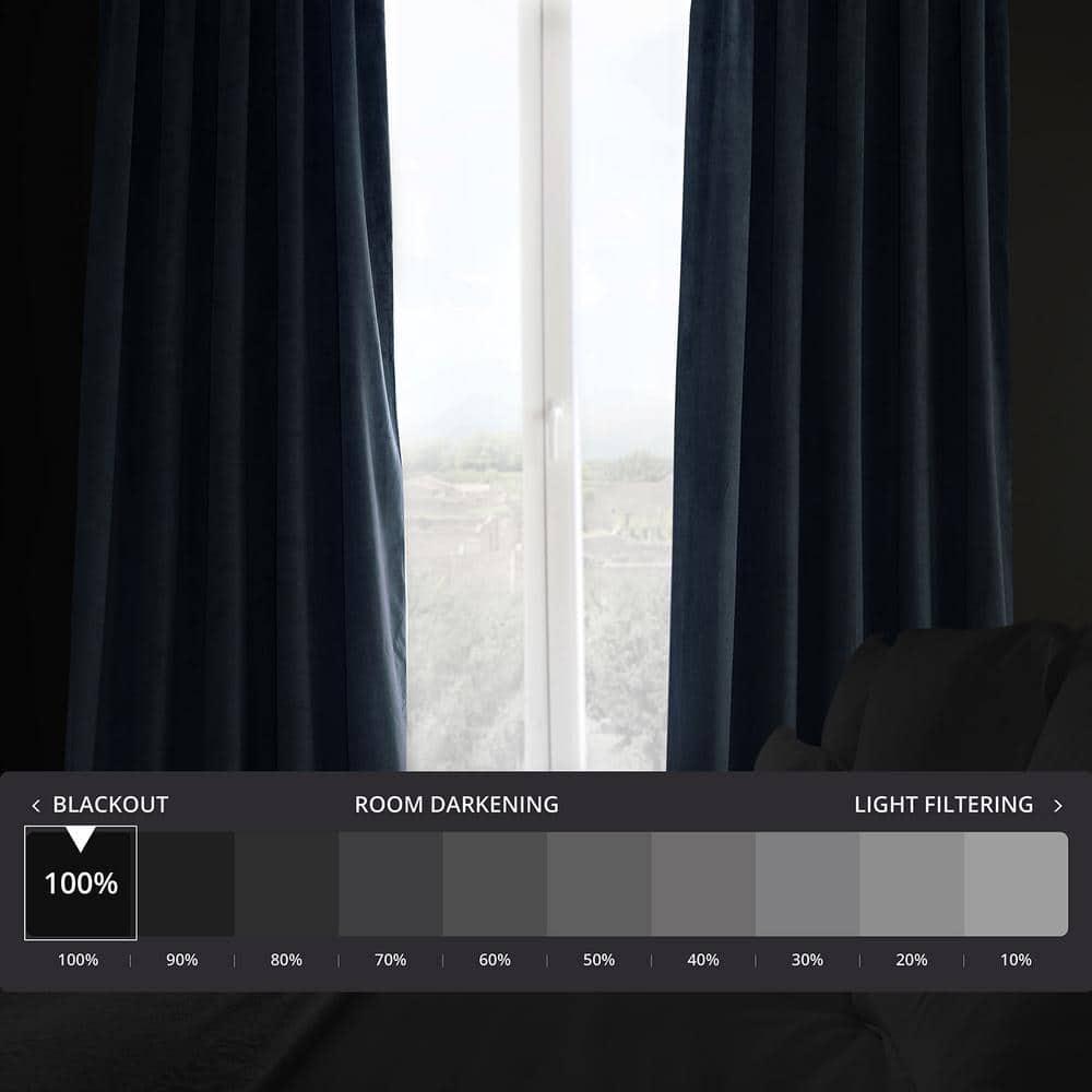 Half Price Drapes Signature Midnight Blue French Pleat Velvet Blackout Curtains(1 Panel), 50WX 120L