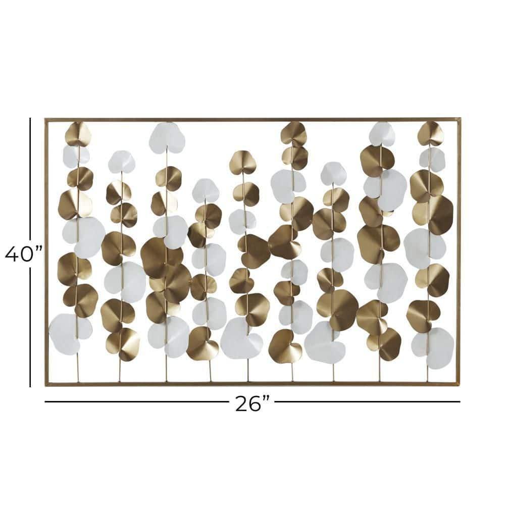 DecMode Gold Metal Floral Wall Decor with White Accents