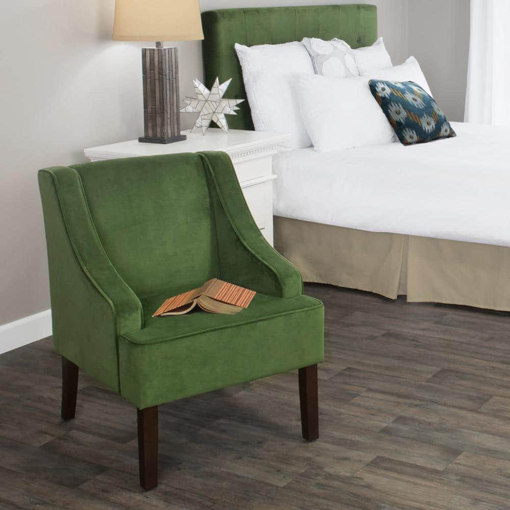 Velvet Swoop Armchair Forest Green - HomePop: Elegant Side Arms, Wood Legs, 250lb Capacity