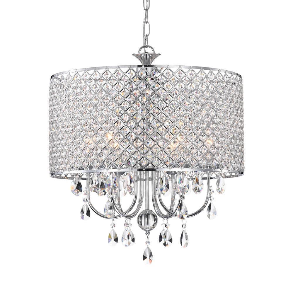 EDVIVI LIGHTING Round Beaded Drum Chandelier with Hanging Crystals Chrome 6 22" Gold