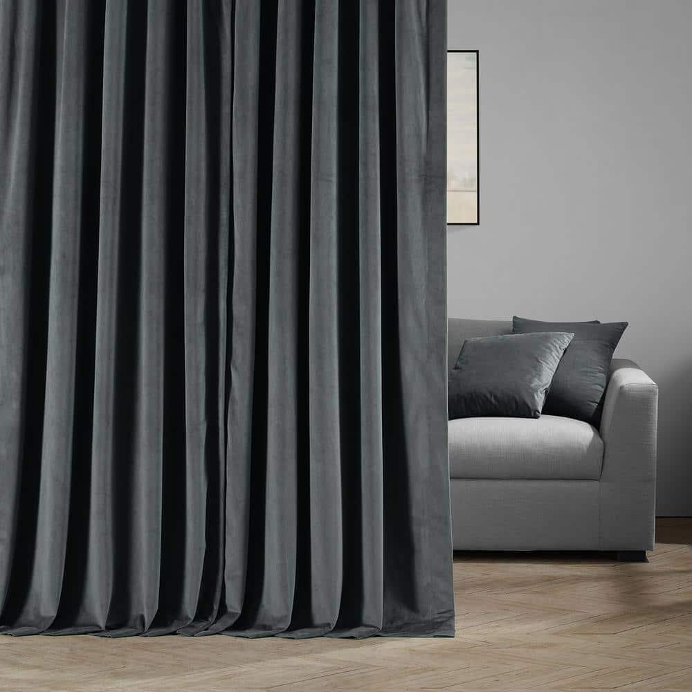 Half Price Drapes Signature Natural Grey Extra Wide Velvet Blackout Curtains (1 Panel),100W X 96L