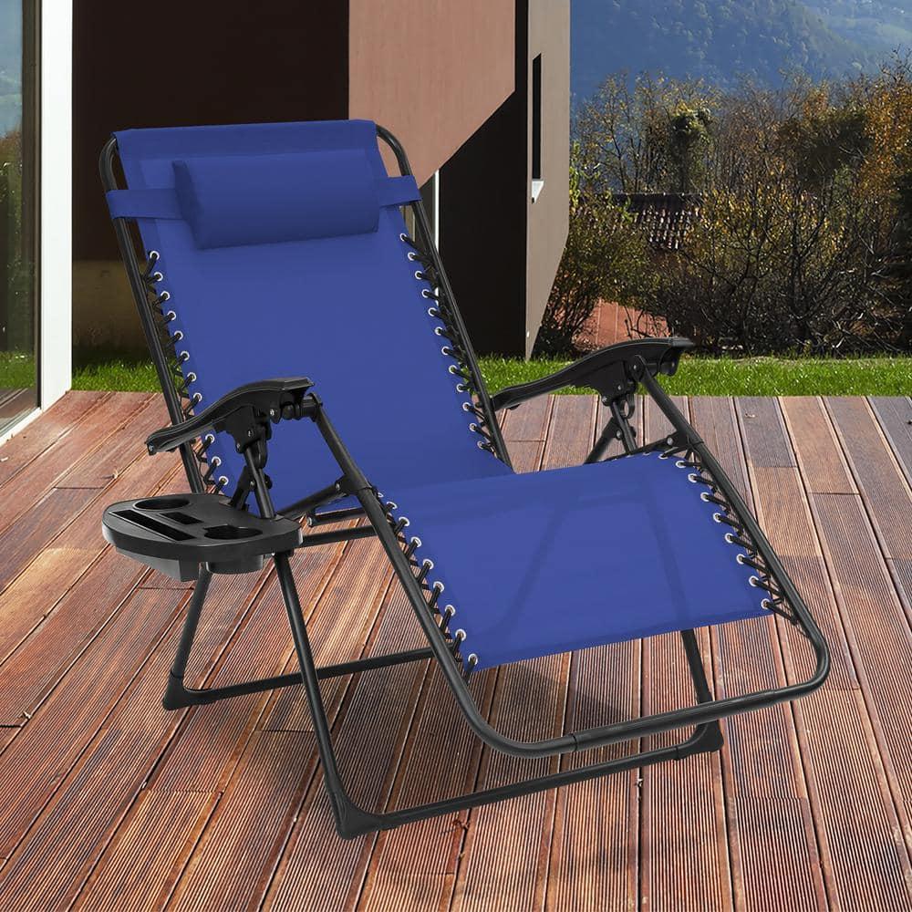 Navy Blue Steel Frame Zero Gravity Outdoor Recliner with Cushions
