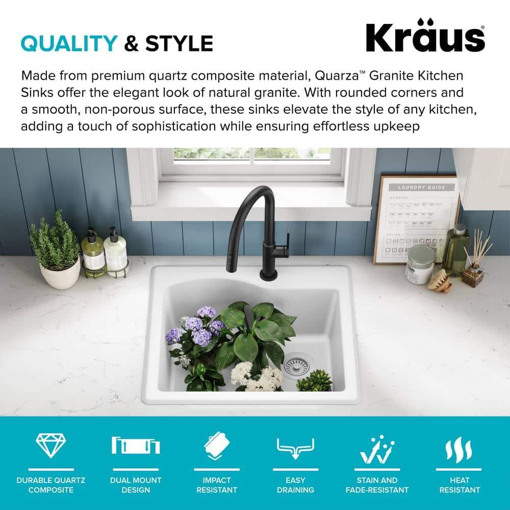 KRAUS Quarza™ 25" L Dual Mount Single Bowl Granite Kitchen Sink