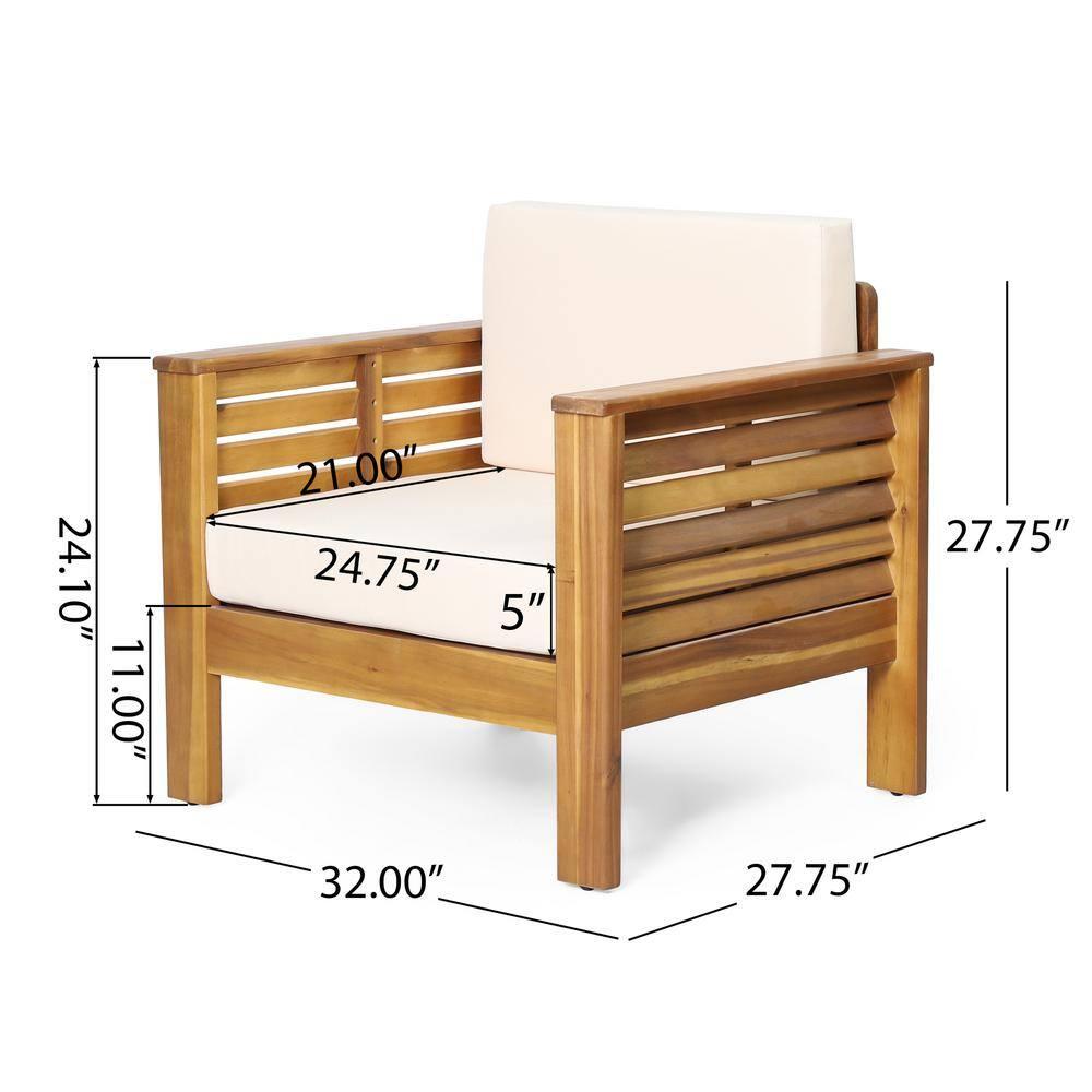Christopher Knight Home Rabun Outdoor Acacia Wood 4 Seater Chat Set with Cushions, Cream/Teak