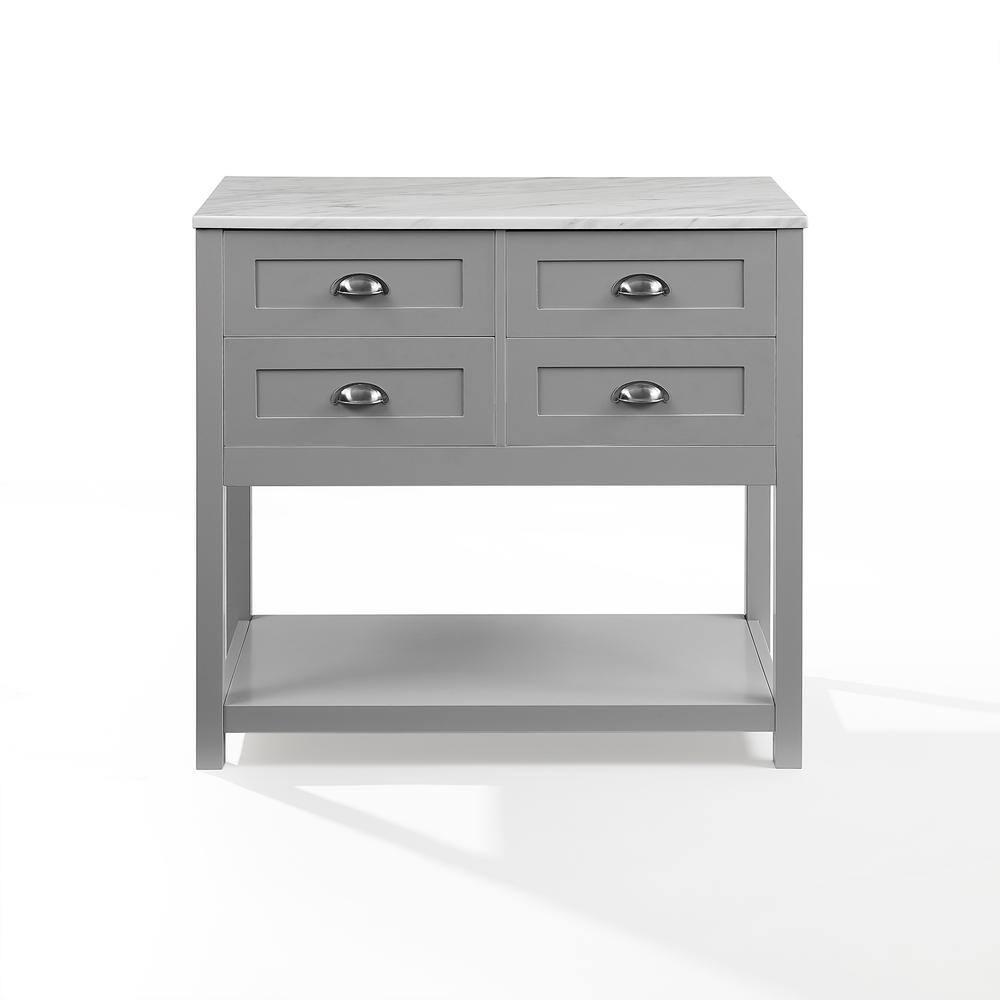 Connell Kitchen Island Cart Gray/White Marble - Crosley: Mobile Storage, 4 Drawers, Open Shelf, Locking Wheels